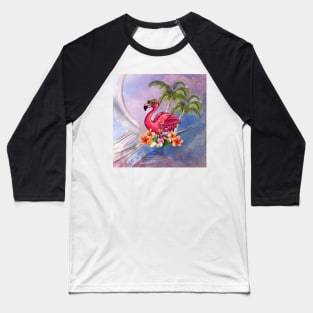 Funny flamingo with sunglasses and flowers Baseball T-Shirt